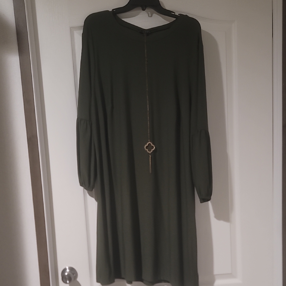 AS U WISH Womans Plus Midi Dress Green Long Cuffed Balloon Sleeve Sz.2X